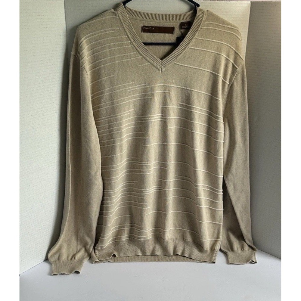 Mens Perry Ellis V-neck Pullover Sweater Size Medium 100% Cotton Lightweight NWT